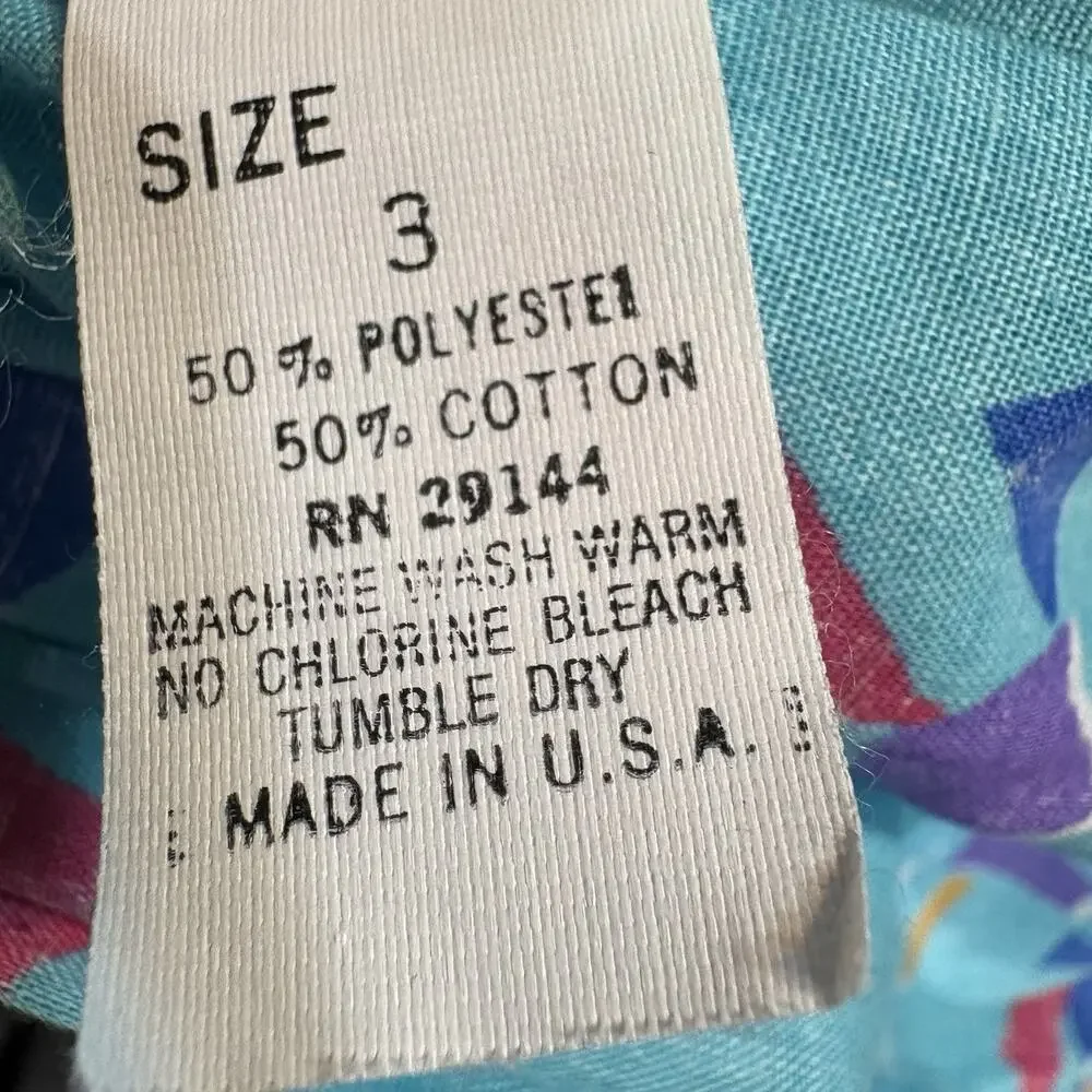 Vintage Carrots Sun Dress Girl's Summer Size 3 Blue Colorful 80s Ruched Print